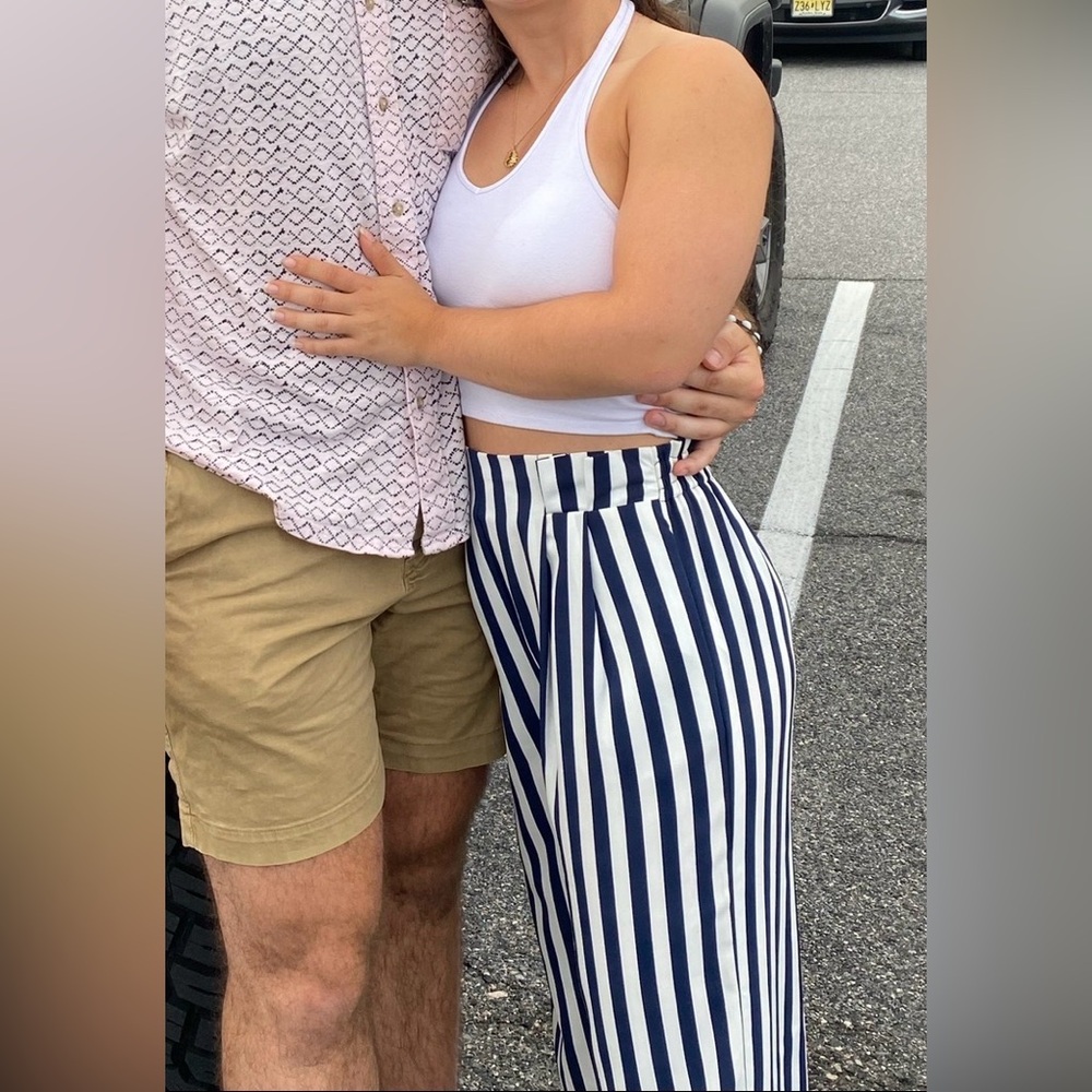 Zara Navy and White Striped Pants